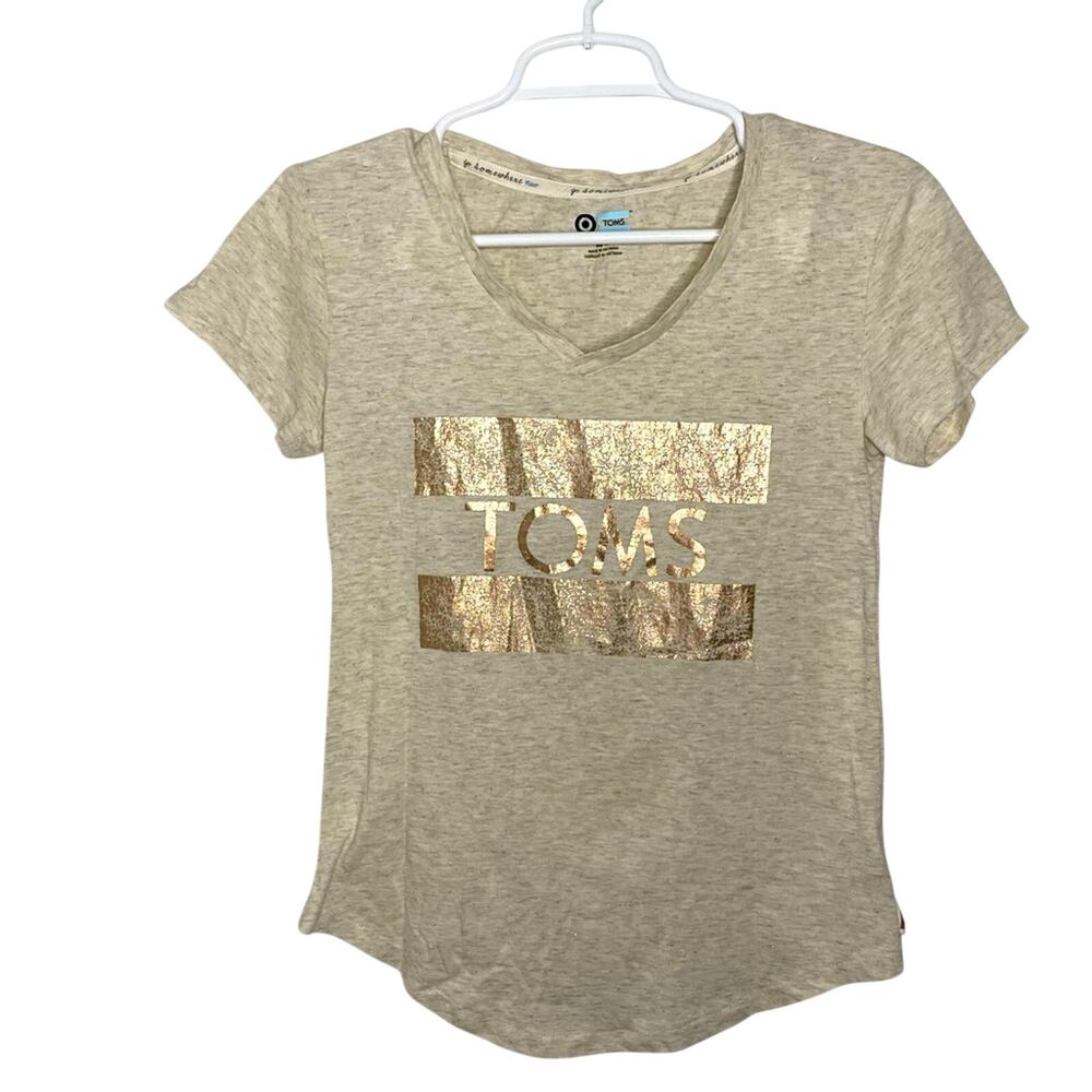 TOMS Novelty Print T-Shirt Womens Size XS Metallic Cotton Blend Graphic Top